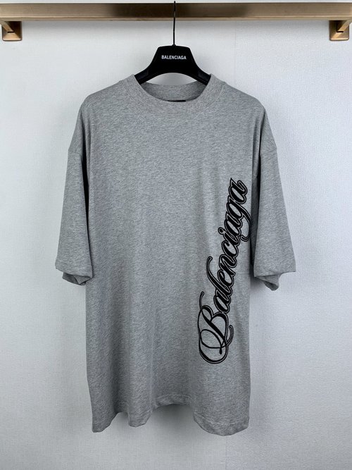 Balenciaga Cotton Short Sleeve T-Shirt with Embroidery, 210g Fabric