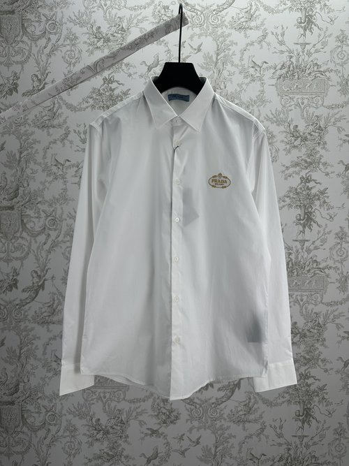 Prada Cotton Poplin Long Sleeve Shirt with Brand Embroidery