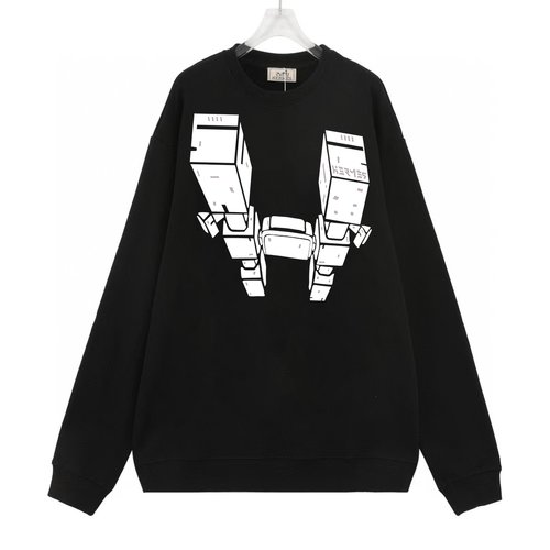 Hermes Custom Cotton Long Sleeve Sweatshirt with Logo Print