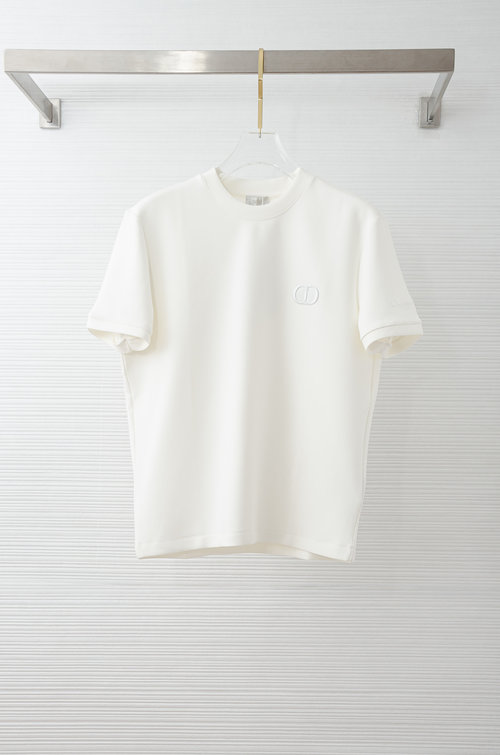Dior Space Cotton Embroidered Logo Round Neck Short Sleeve