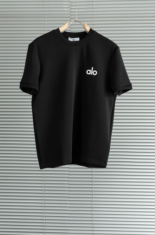 Alo Space Cotton Logo with Letter Embroidery Round Neck T-shirt