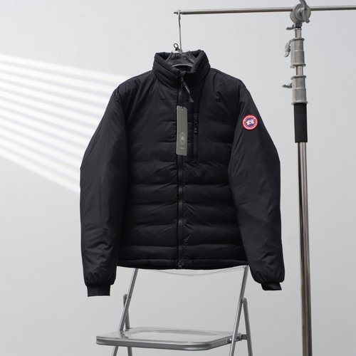 Canada Goose Single-Zipper Cuff Logo Stand Collar Black Down Jacket