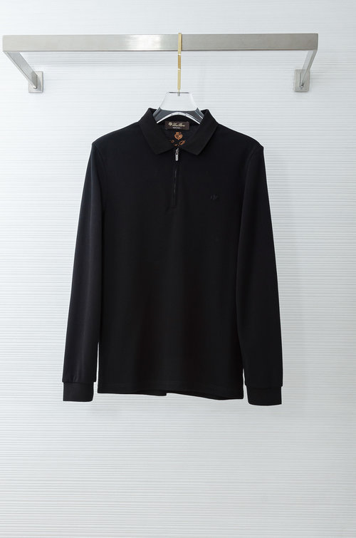 Loro Piana Luxury Pure-color Long-sleeved Turn-down Collar T-shirt