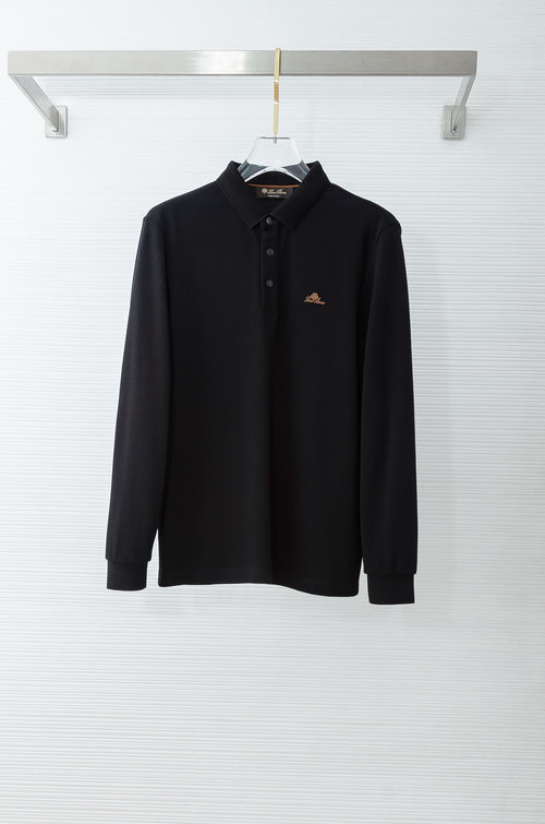 Loro Piana Luxury Pure-color Long-sleeved Turn-down Collar T-shirt
