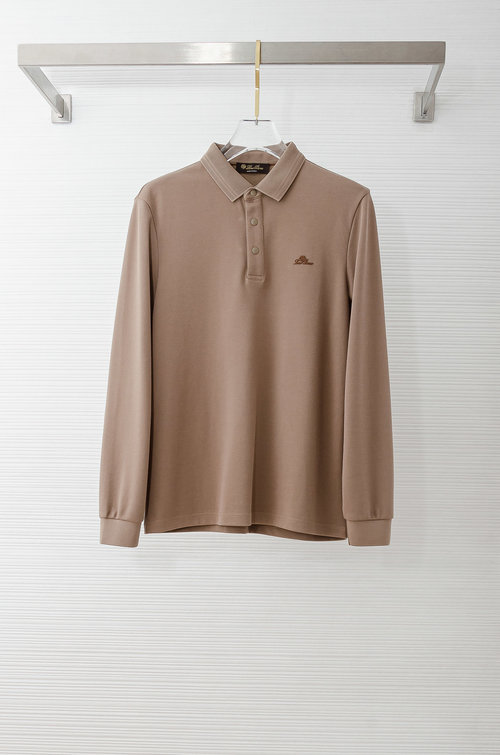 Loro Piana Luxury Pure-color Long-sleeved Turn-down Collar T-shirt