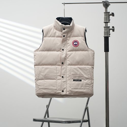 Canada Goose Classic Chest Logo Vest in Beige with Red Logo