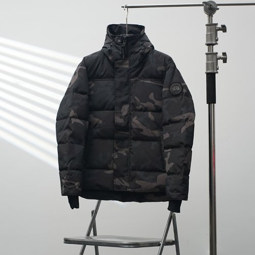 Canada Goose Sleeve Logo Hooded Down Jacket in Black Camouflage