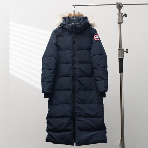Canada Goose Long Down Jacket with Fur Hood, Dark Blue
