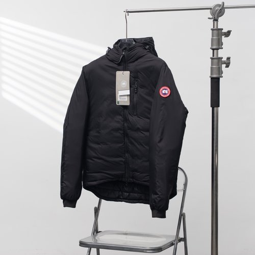 Canada Goose Single-Zip Sleeve Logo Hooded Down Jacket - Black